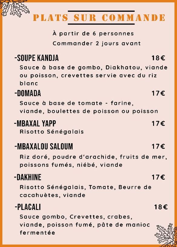 Plats sur commande